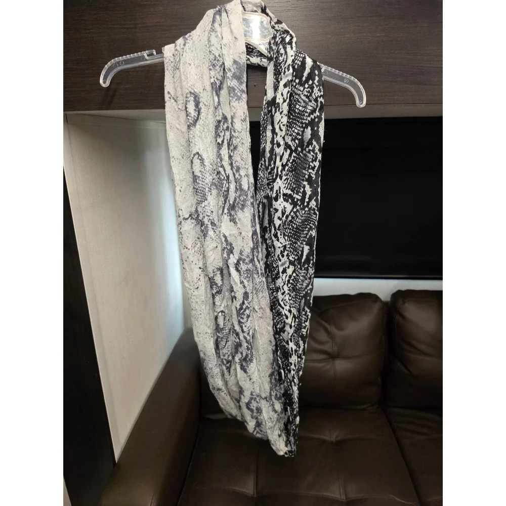 Tasha Snakeskin Infinity Scarf Black White Grey Animal Print Viscose Gauze Loop